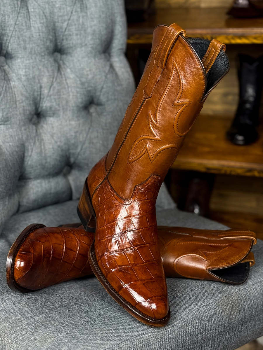 Men's Crocodile Oval Toe Cowboy Boots