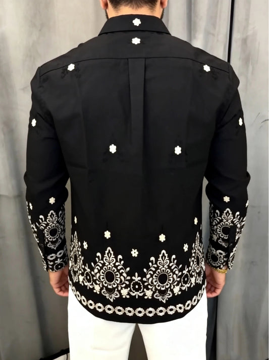 Men's Black Embroidery Casual Shirt