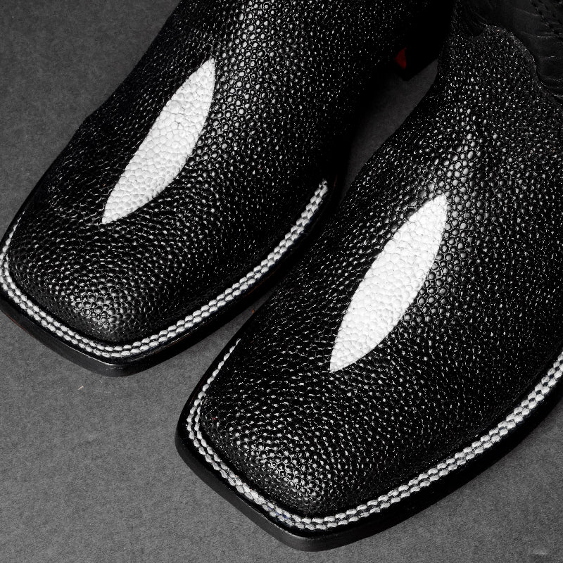 Square Toe Black Stingray Leather Boots