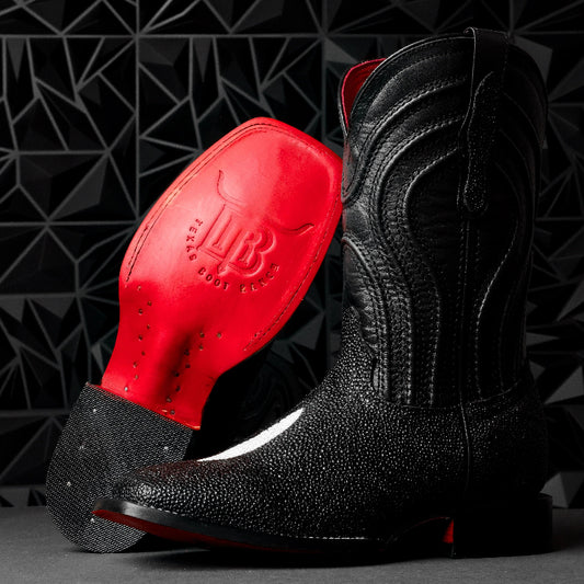Square Toe Black Stingray Leather Boots