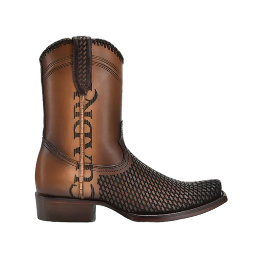 Men's Brown Laser & Woven Narrow Square Toe Boots
