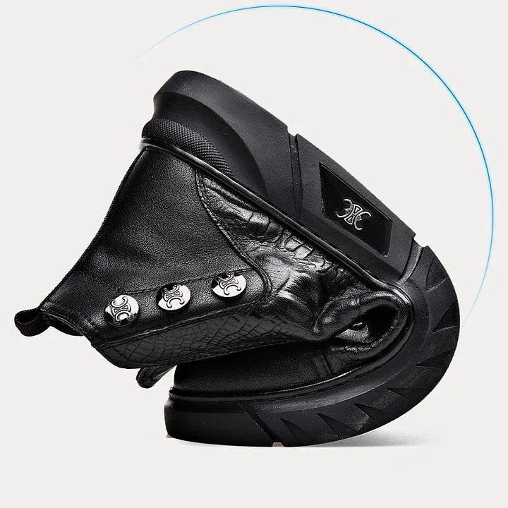 Crocodile Print High-top Leather Boots