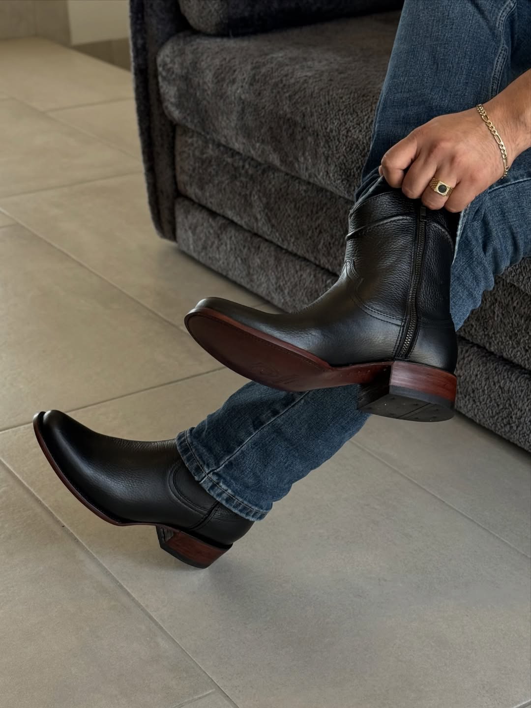 Black Classic Leather Cowboy Boots