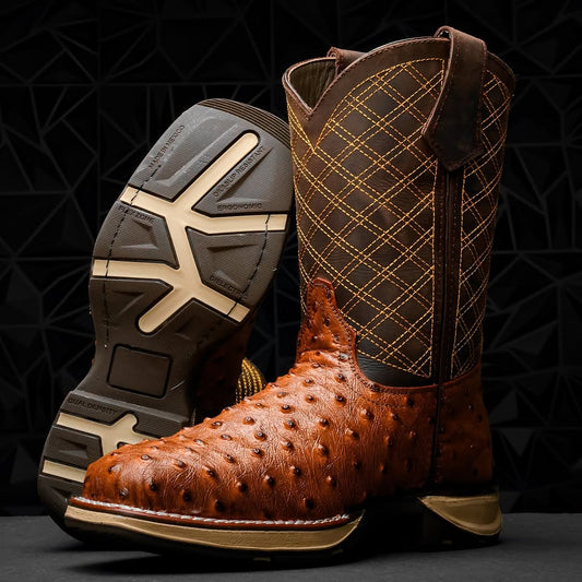 Men's Cognac Ostrich Boots