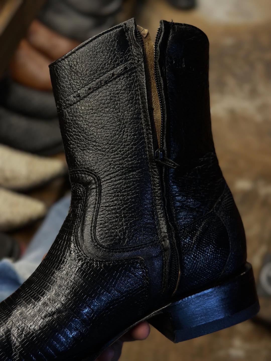 Black Lizard Leather Western Cowboy Boots