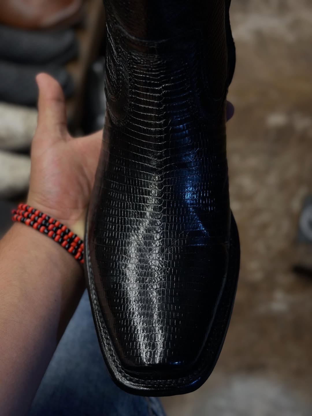 Black Lizard Leather Western Cowboy Boots