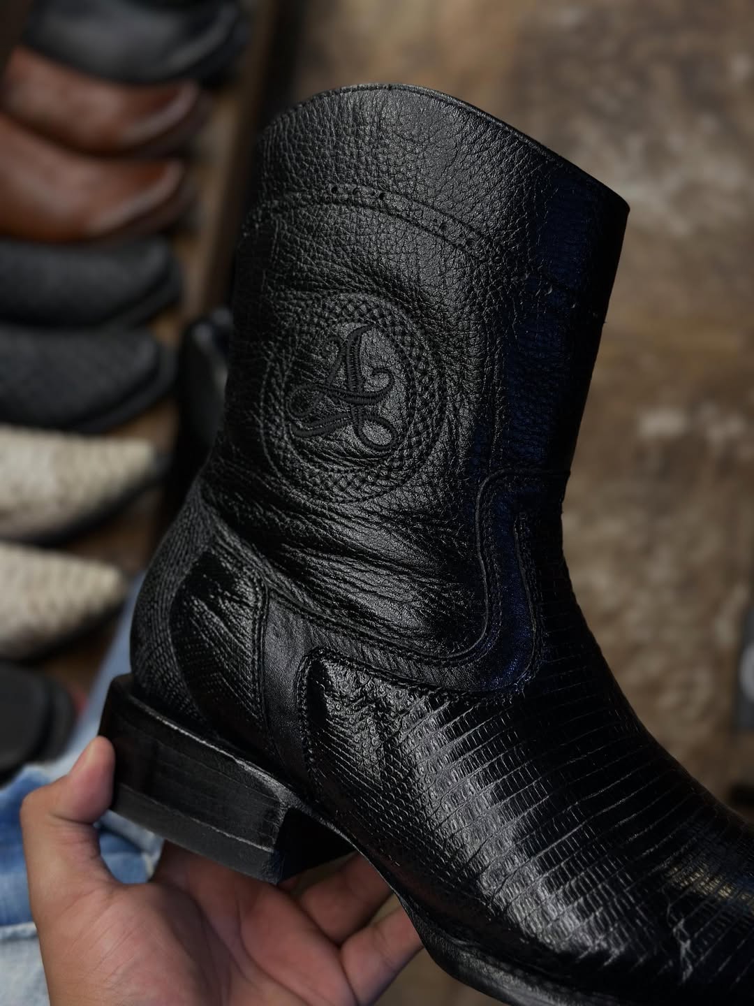 Black Lizard Leather Western Cowboy Boots