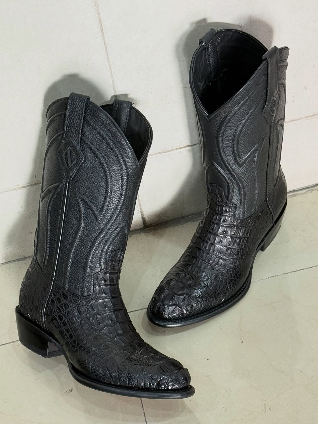 Men's Black Alligator Leather Cowboy Boots