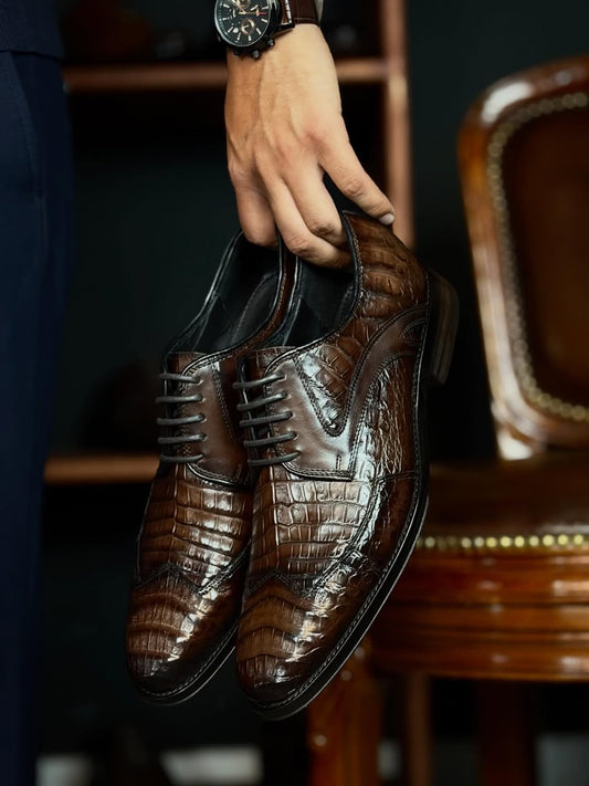 Handcrafted Exotic Skin Texture Men's Oxford Shoes