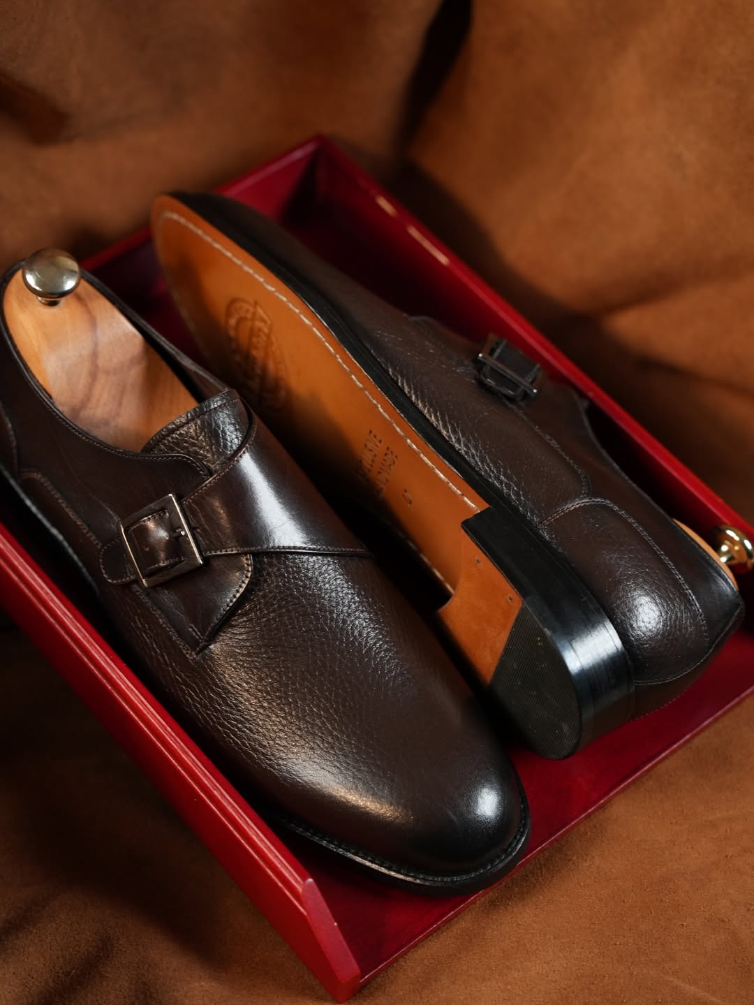 Men's Classic Brown Leather Single Monk Strap Shoes