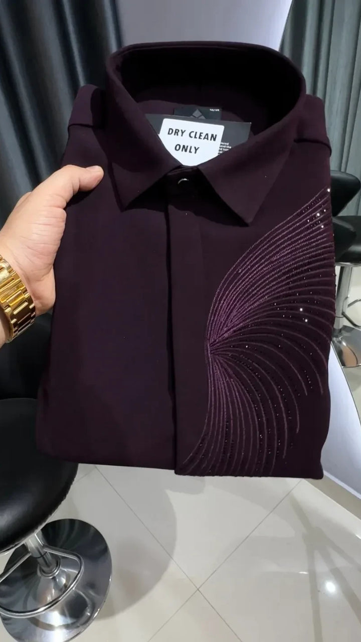 Men's Premium Intricate Rhinestone Swirl Detailing Shirt
