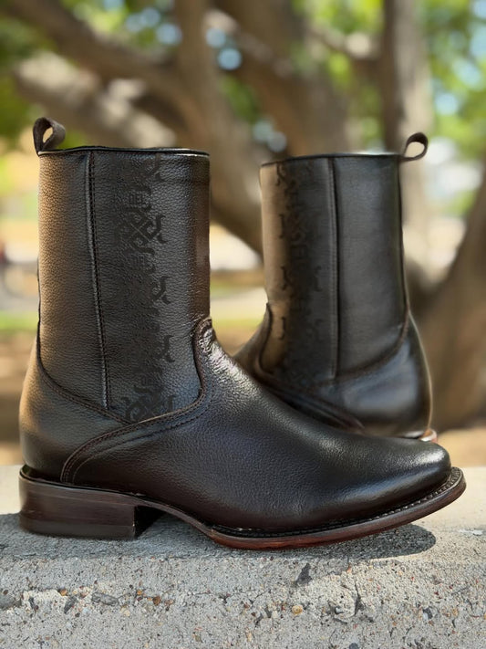 Men's Handmade Leather Western Boots with Embossed Pattern