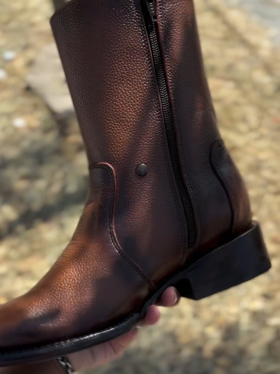 Narrow Square Toe Deerskin Cowboy Boots