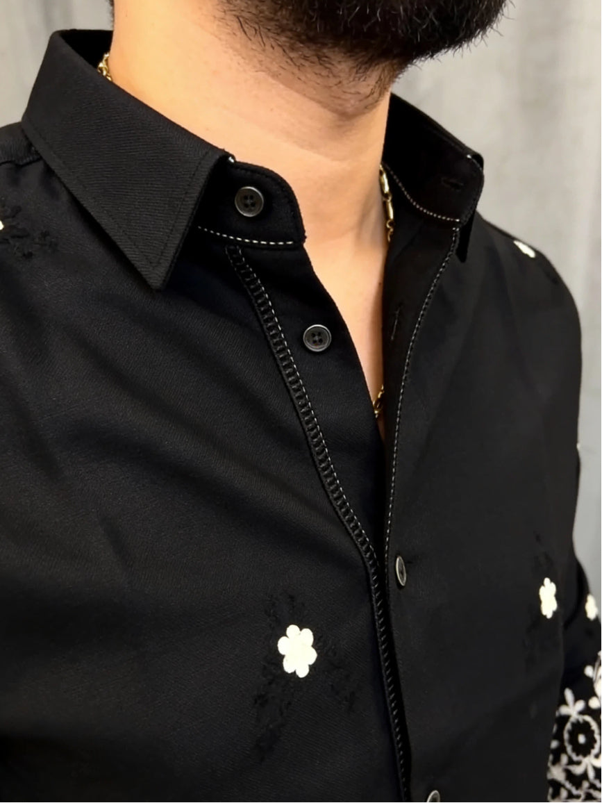 Men's Black Embroidery Casual Shirt