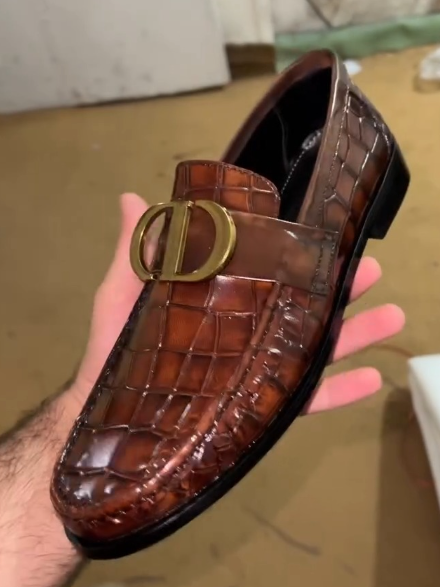 Men's Brown Crocodile Loafers