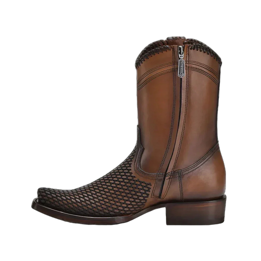 Men's Brown Laser & Woven Narrow Square Toe Boots
