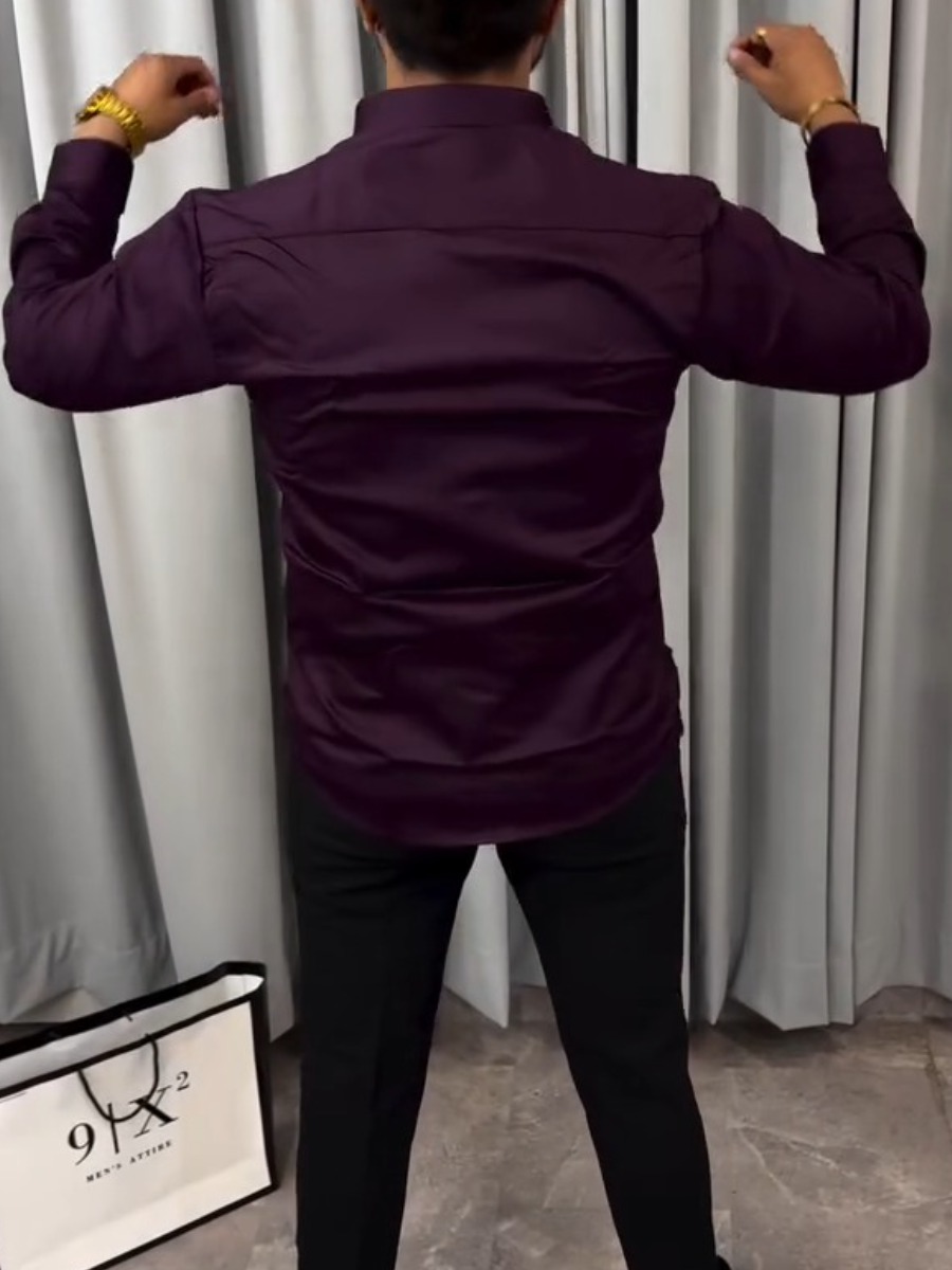 Men's Satin Gold Rhinestone Embellished Shirt