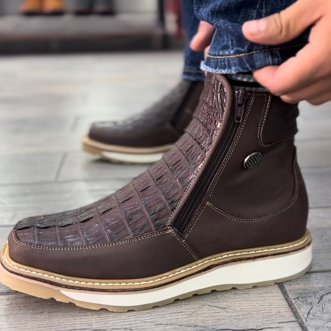 Men's Square Toe Leather Ankle Boots