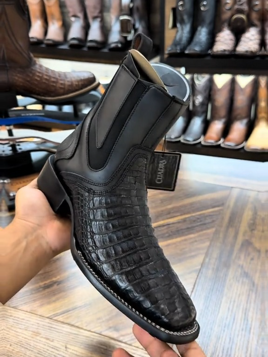 Zipper & Elastic Square Toe Ankle Boot