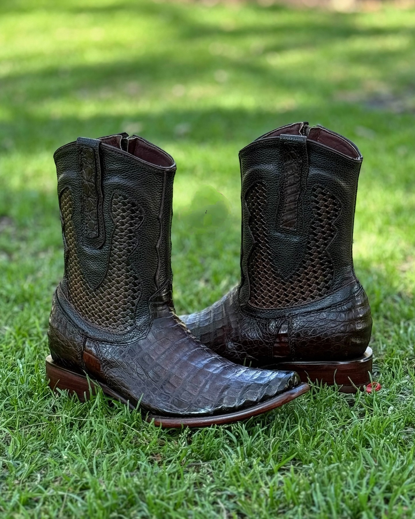 Men's Crocodile Leather Braided Cowboy Boots