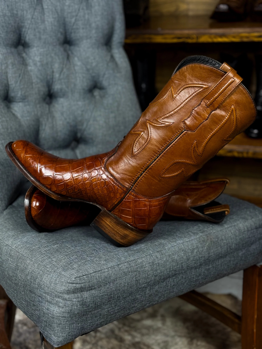 Men's Crocodile Oval Toe Cowboy Boots