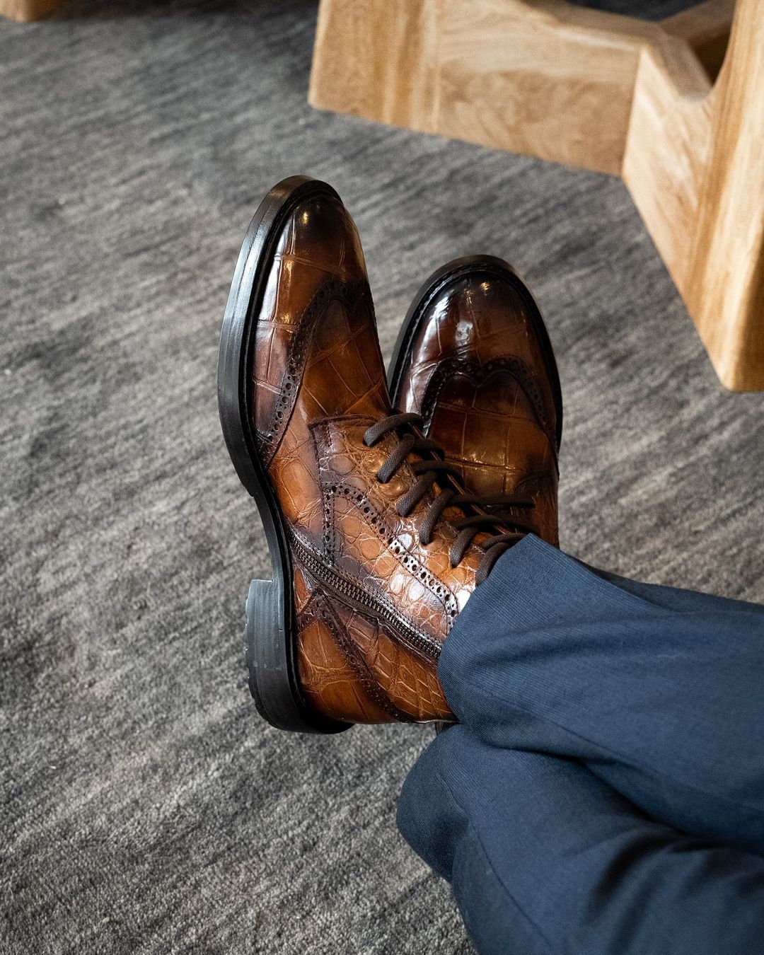 Brown Croco Leather Boots