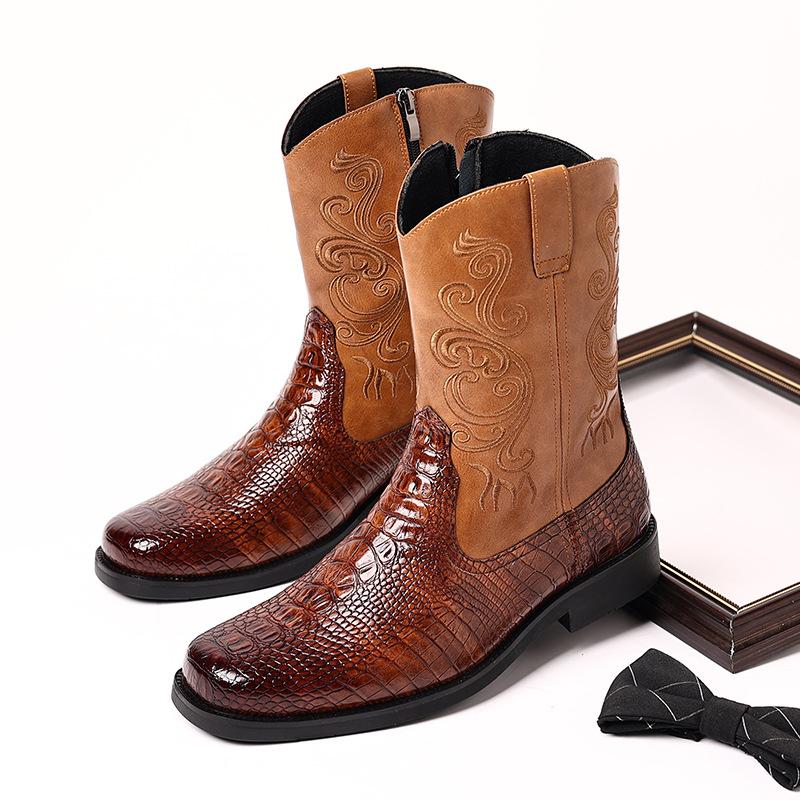 Men's Vintage Zipper Western Cowboy Boots