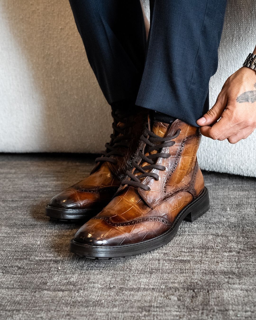 Brown Croco Leather Boots