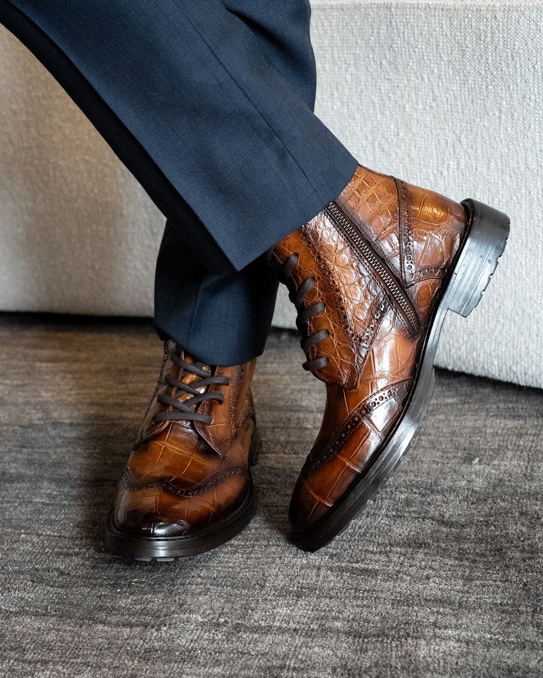 Brown Croco Leather Boots