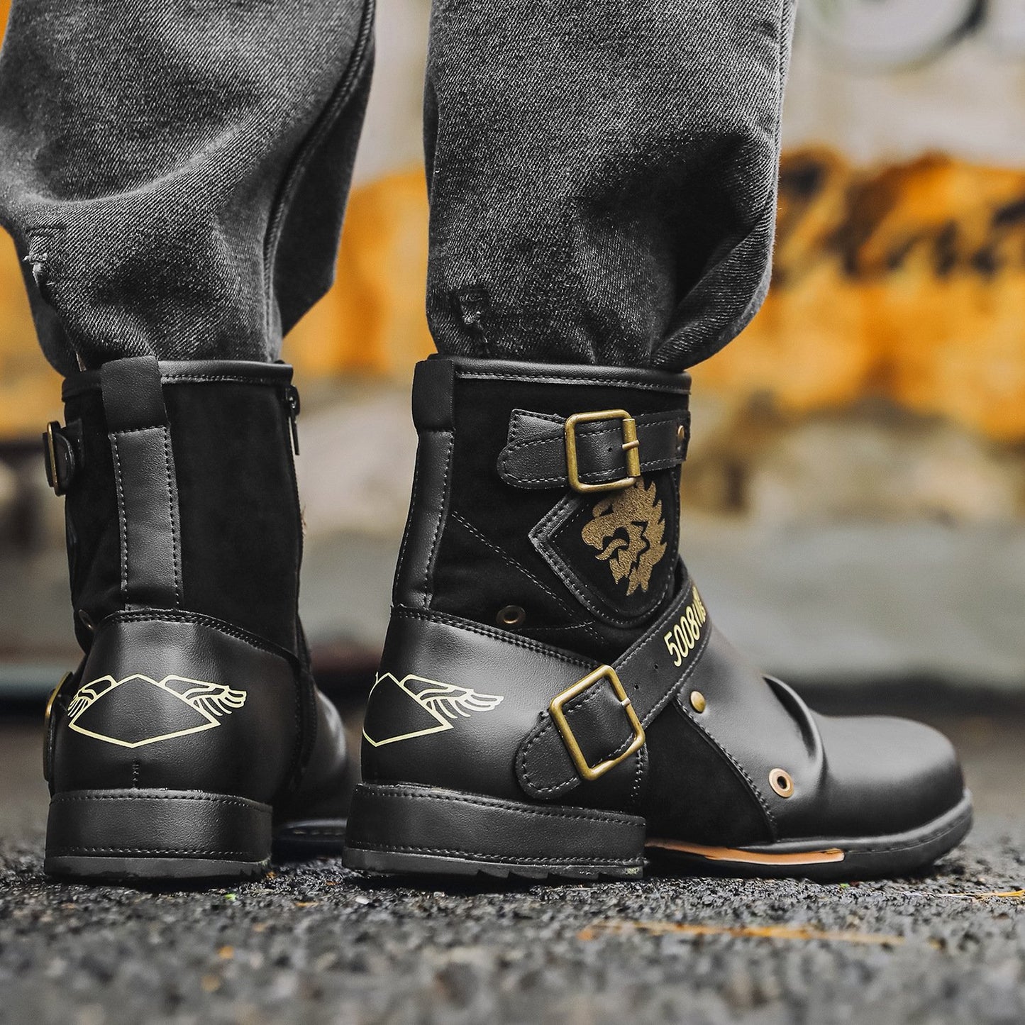 Vintage Metal Buckle Side Zipper Boots