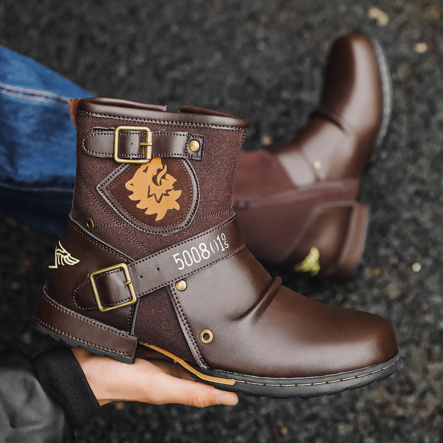 Vintage Metal Buckle Side Zipper Boots