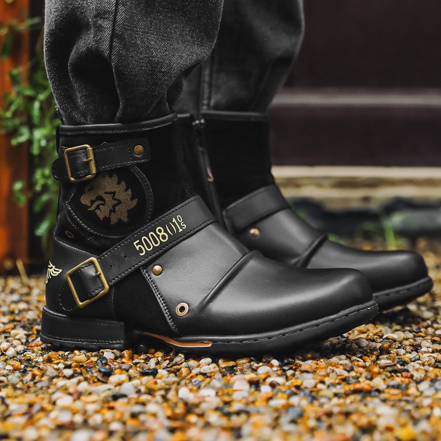 Vintage Metal Buckle Side Zipper Boots