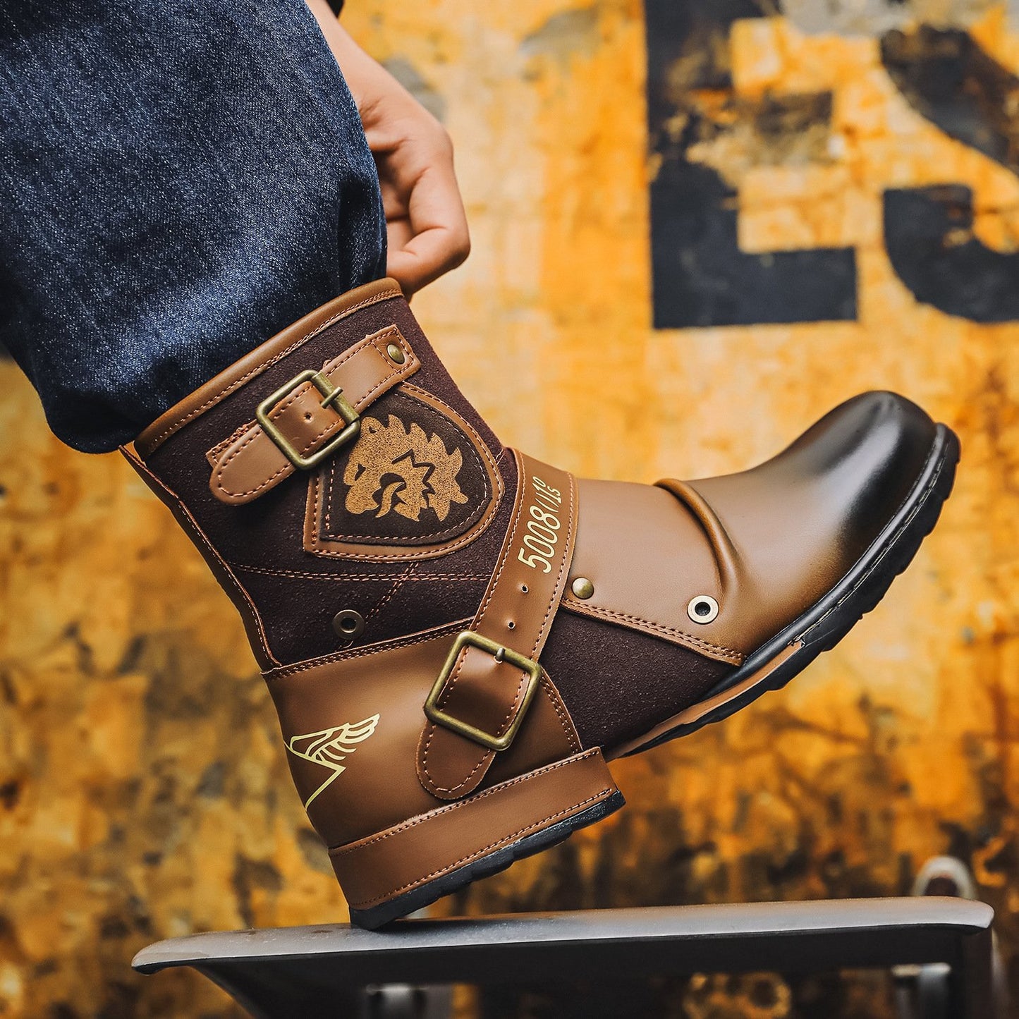 Vintage Metal Buckle Side Zipper Boots
