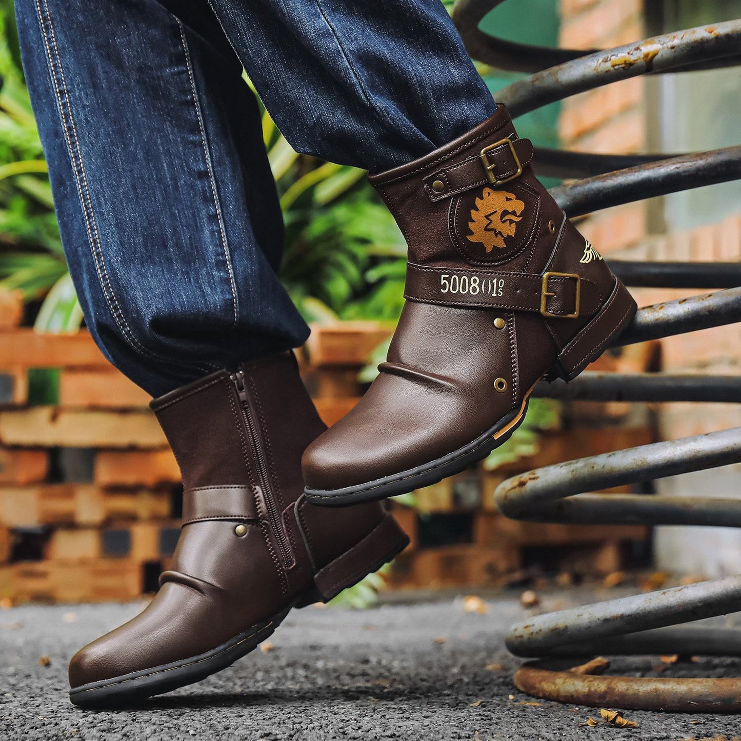 Vintage Metal Buckle Side Zipper Boots