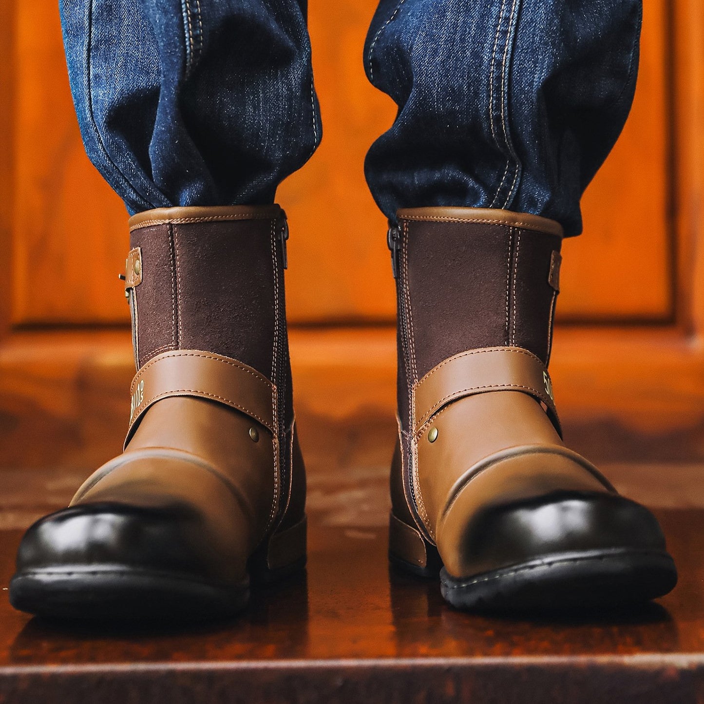 Vintage Metal Buckle Side Zipper Boots
