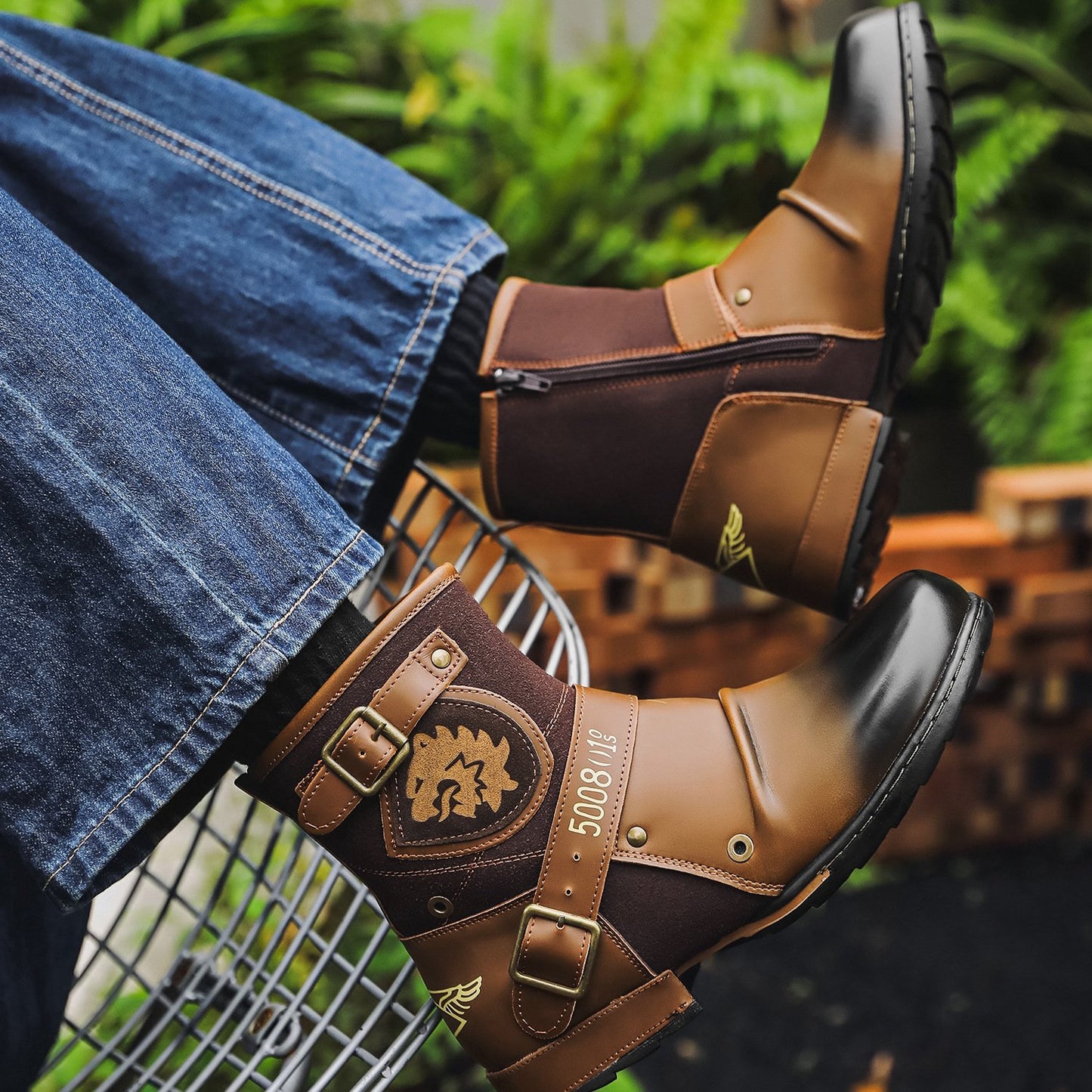 Vintage Metal Buckle Side Zipper Boots