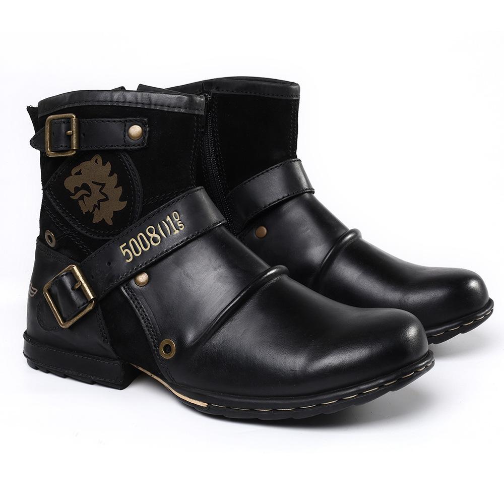 Vintage Metal Buckle Side Zipper Boots