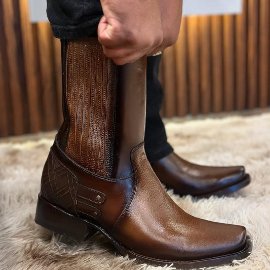 Square Toe Leather Cowboy Boots