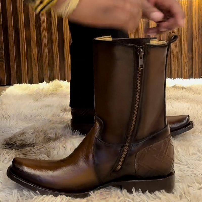 Square Toe Leather Cowboy Boots