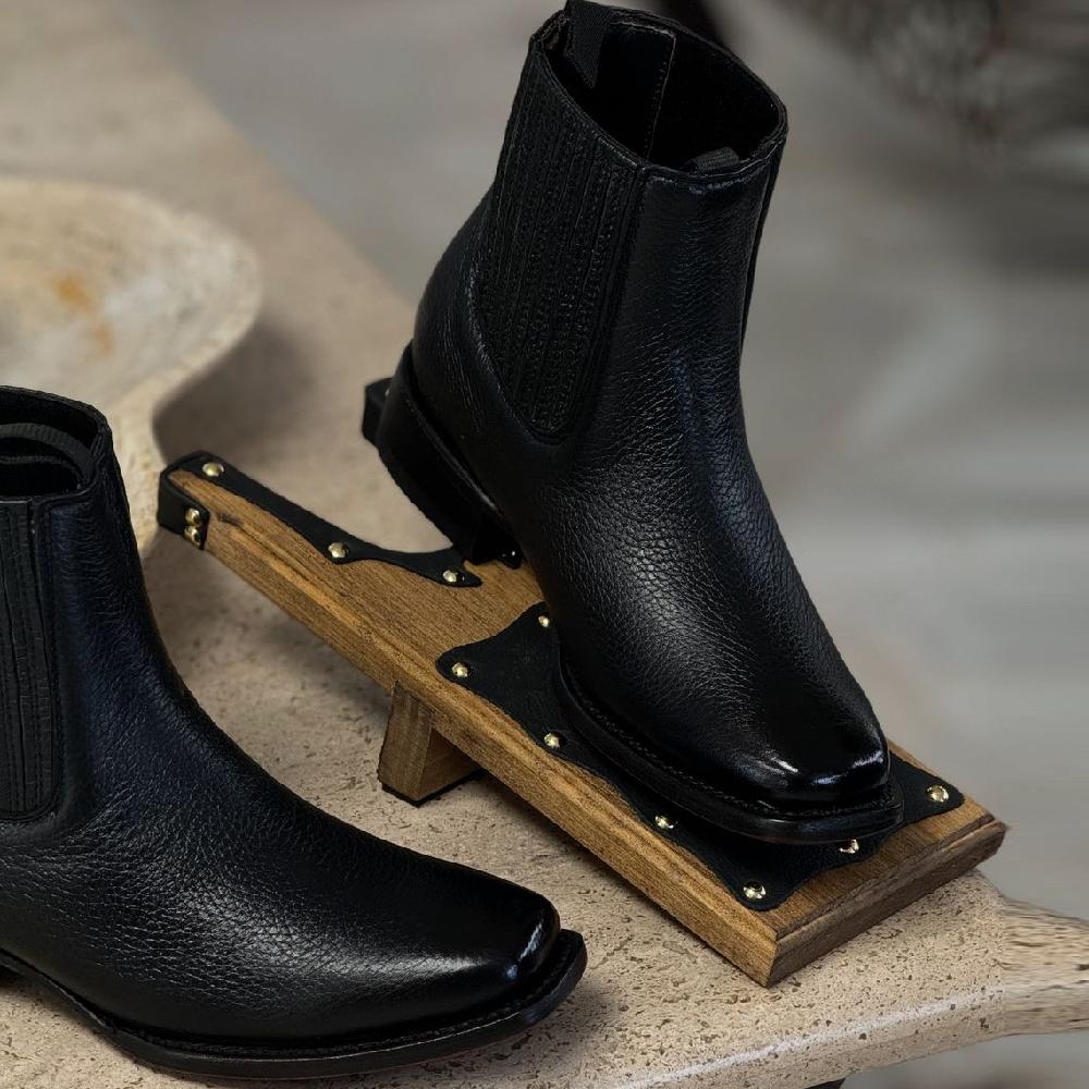 (⏰New Arrivals Promotion $10 OFF)Men's Black Square Toe Leather Ankle Boots