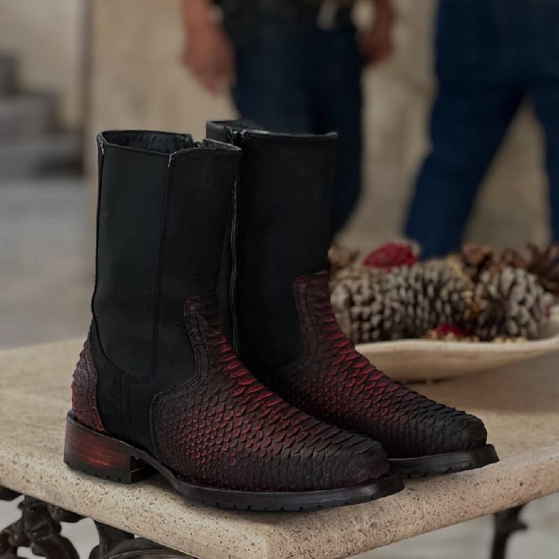 Men's Leather Patchwork Cowboy Boots