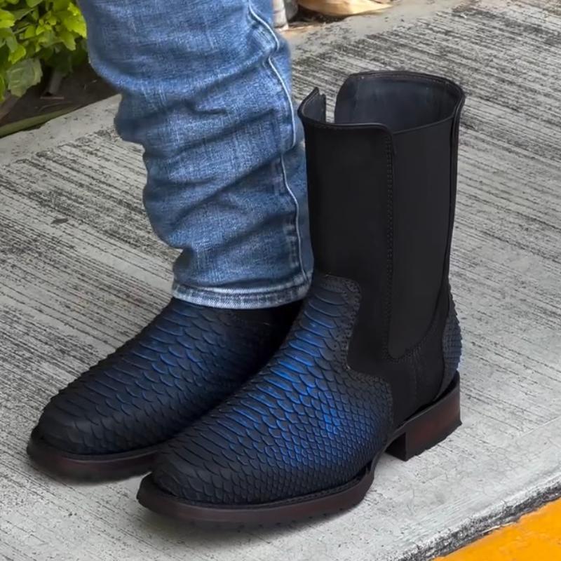 Men's Leather Patchwork Cowboy Boots