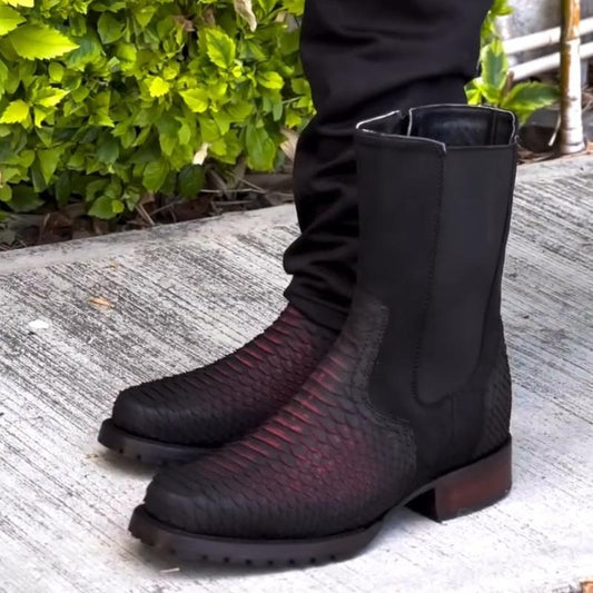 Men's Leather Patchwork Cowboy Boots