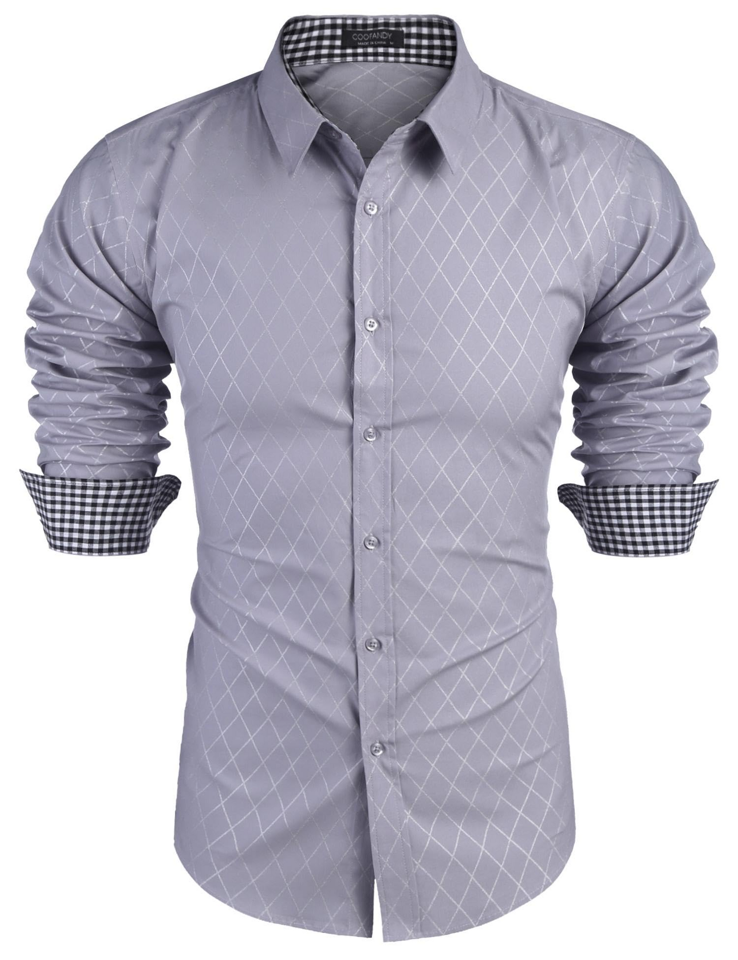 Men's Slim Fit Diamond Pattern Long Sleeve Shirt