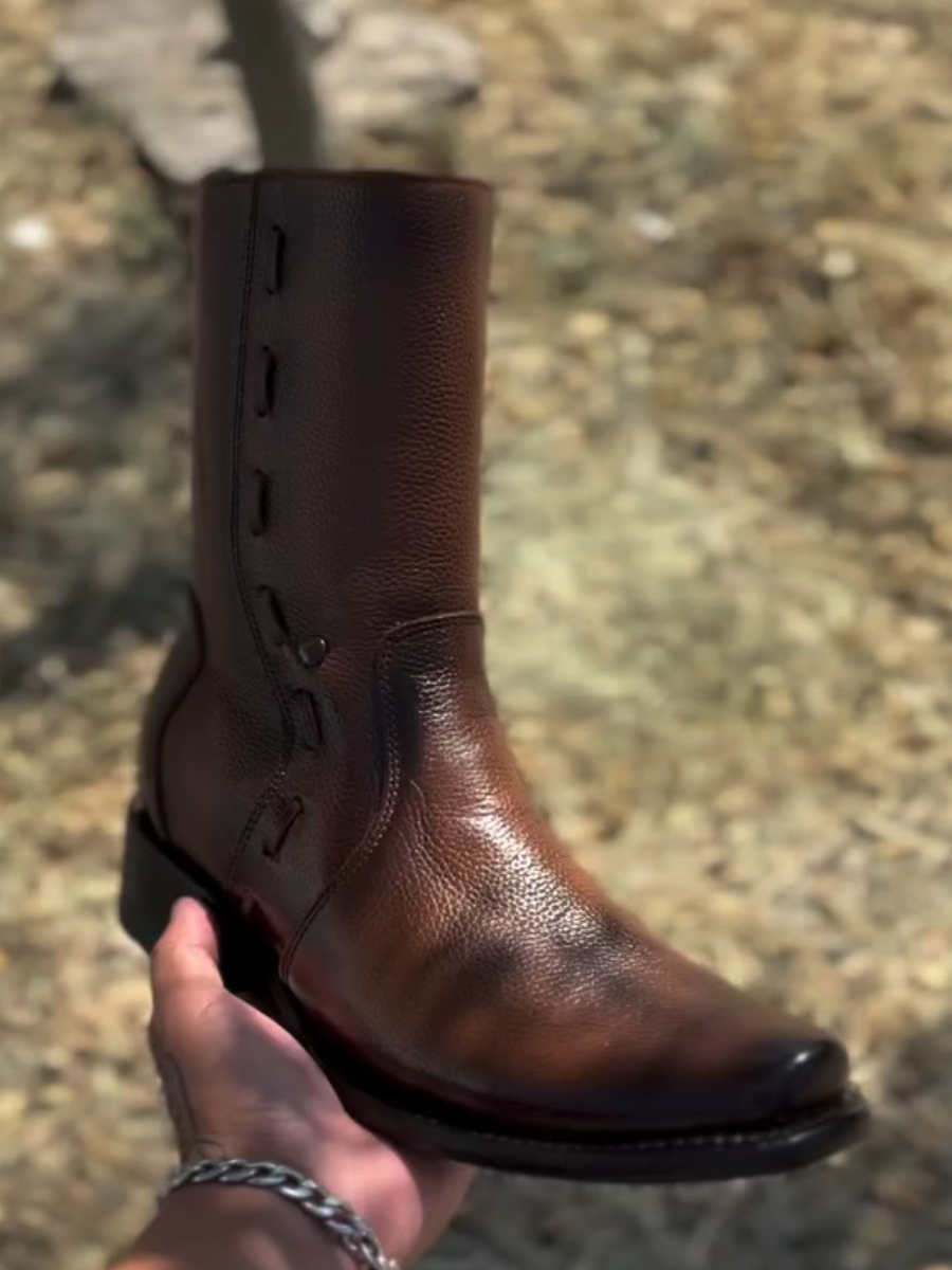 Narrow Square Toe Deerskin Cowboy Boots