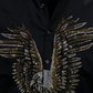 Men's Black Satin Rhinestone Eagle Embellished Button Down Shirt