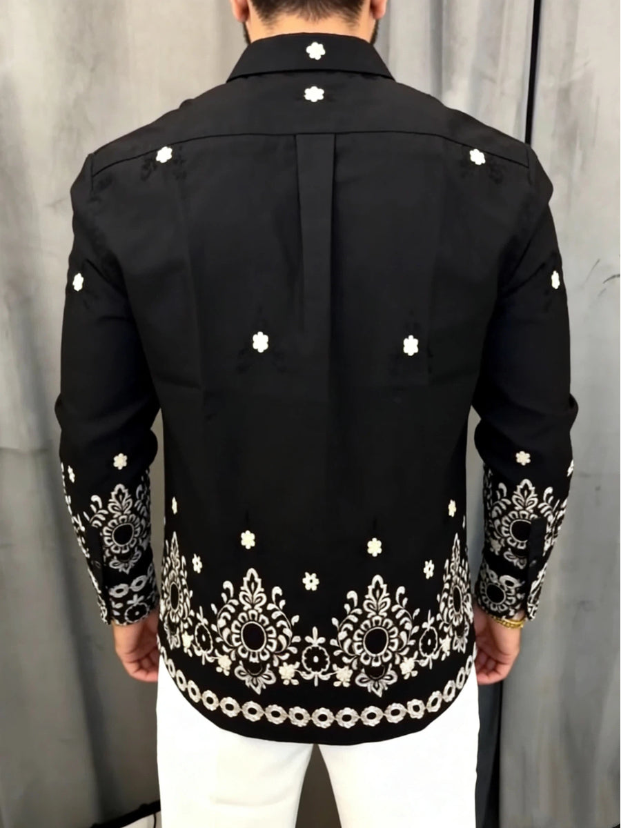 Men's Black Embroidery Casual Shirt