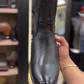 Black Narrow-Toe Leather Cowboy Boots