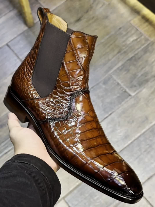 Men's Handmade Crocodile Chelsea Boots