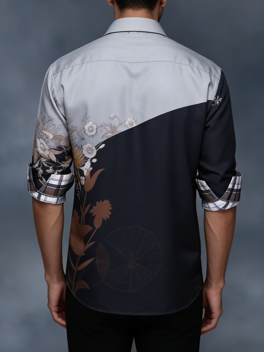 Men's Two-Tone Floral Print Long Sleeve Shirt